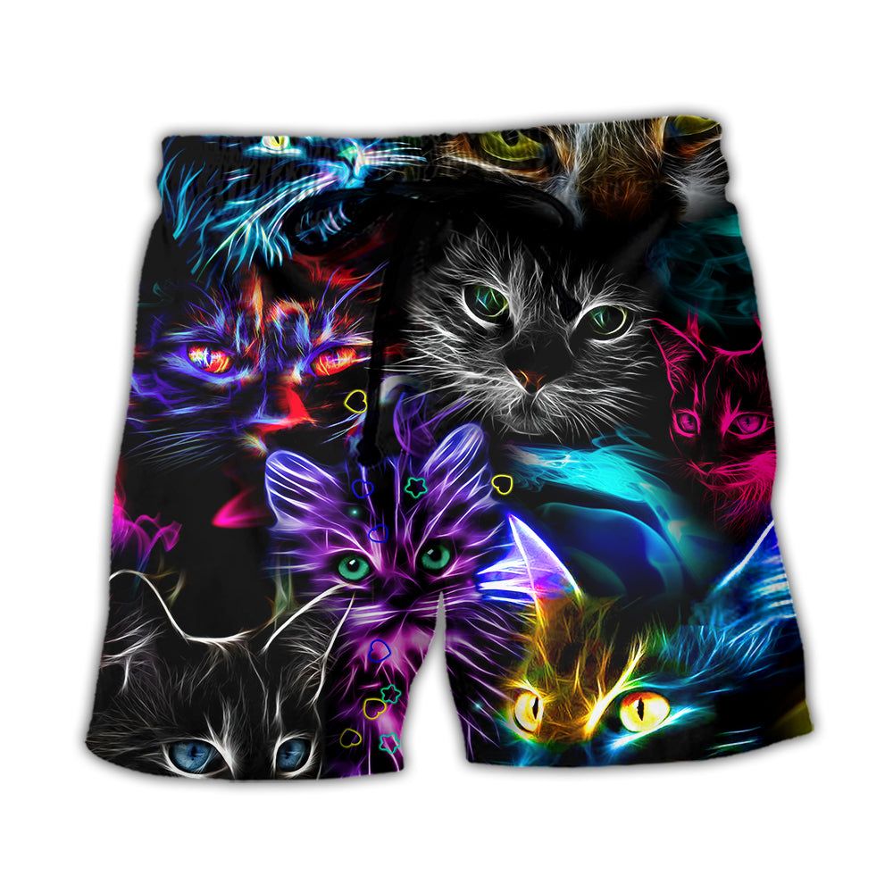 Cat Funny Neon Light Colorful Style Trendy Aloha Hawaiian Beach Shorts Cat Funny Neon Light Colorful Style Trendy Aloha Hawaiian Beach Shorts