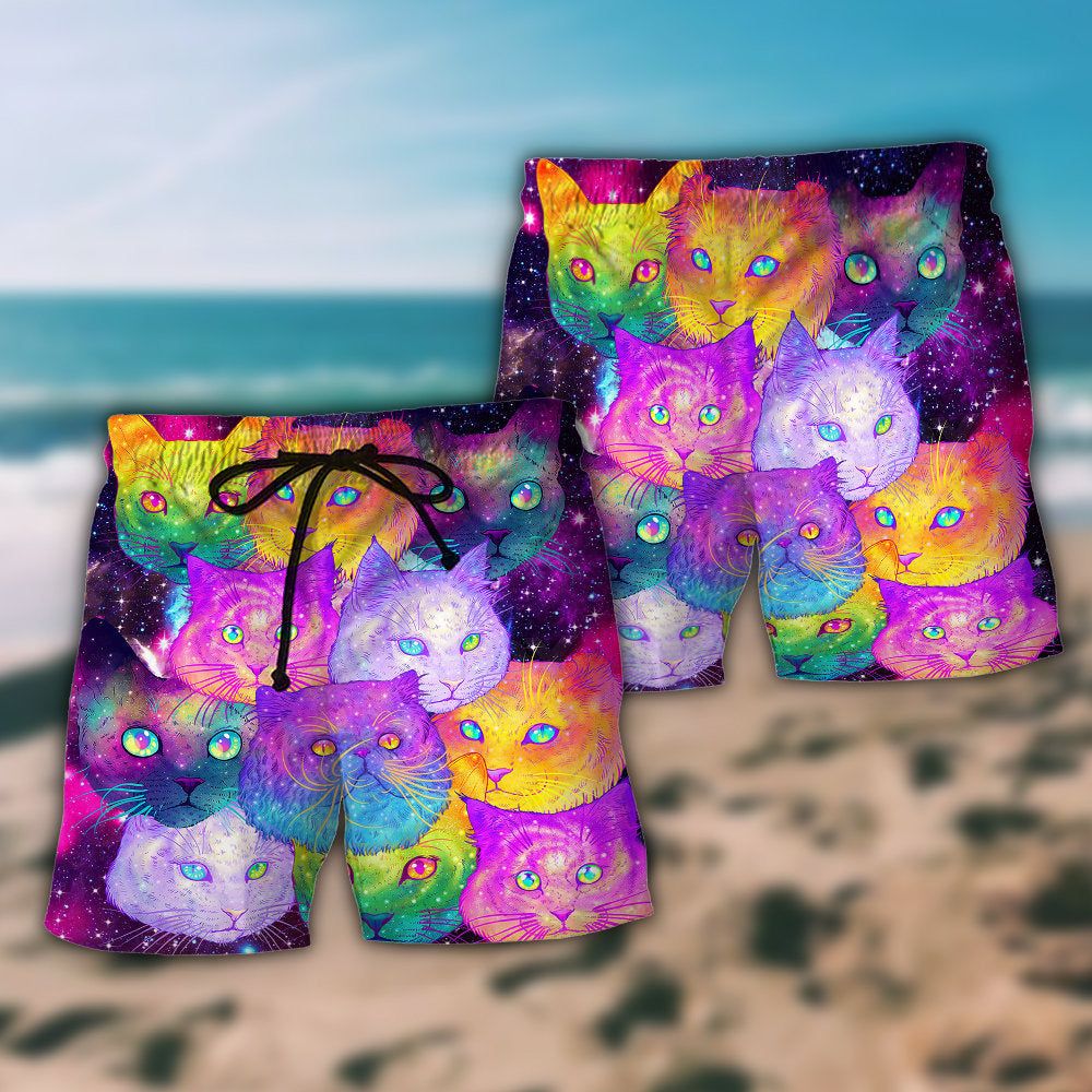 Cat Galaxy Coloful Cool Style Trendy Aloha Hawaiian Beach Shorts