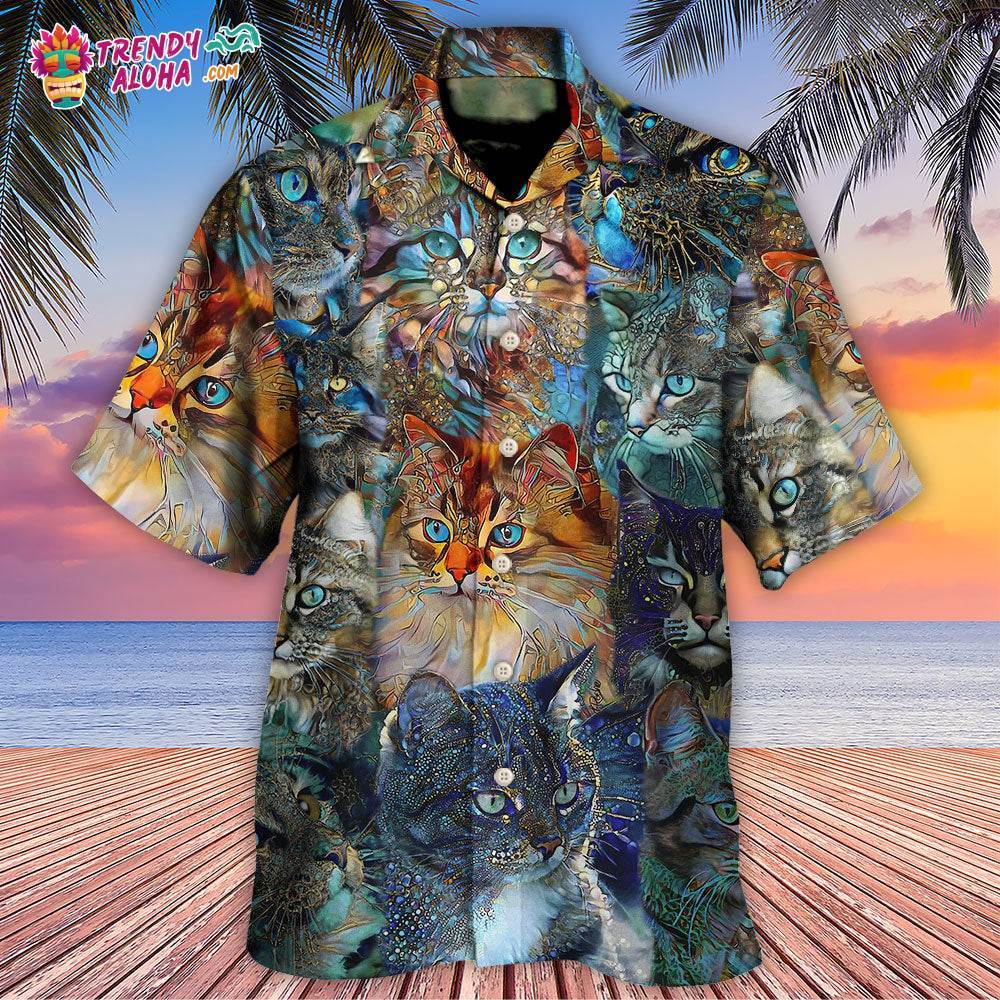 Cat Glass Art Colorful Cat Lover Hawaiian Shirt – Trendy Aloha
