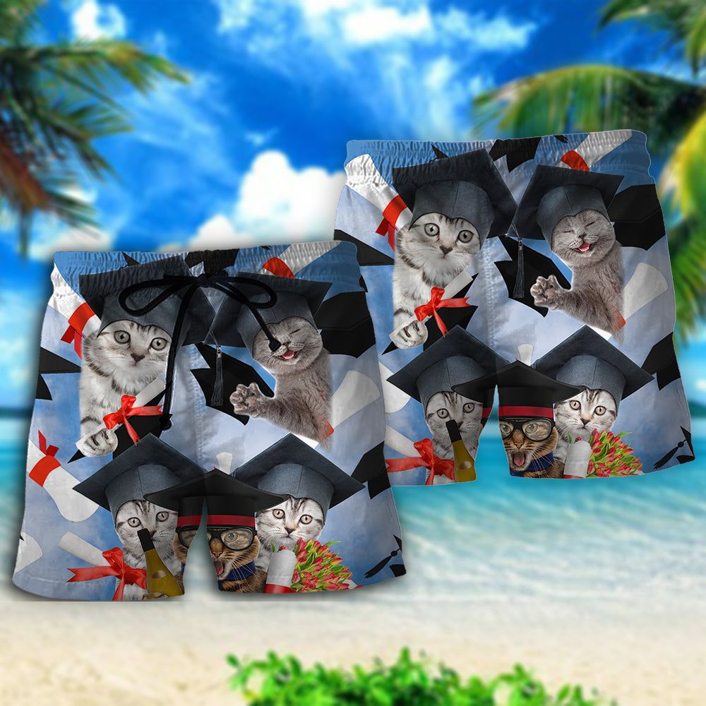 Cat Graduation Cute Cat Trendy Aloha Hawaiian Beach Shorts