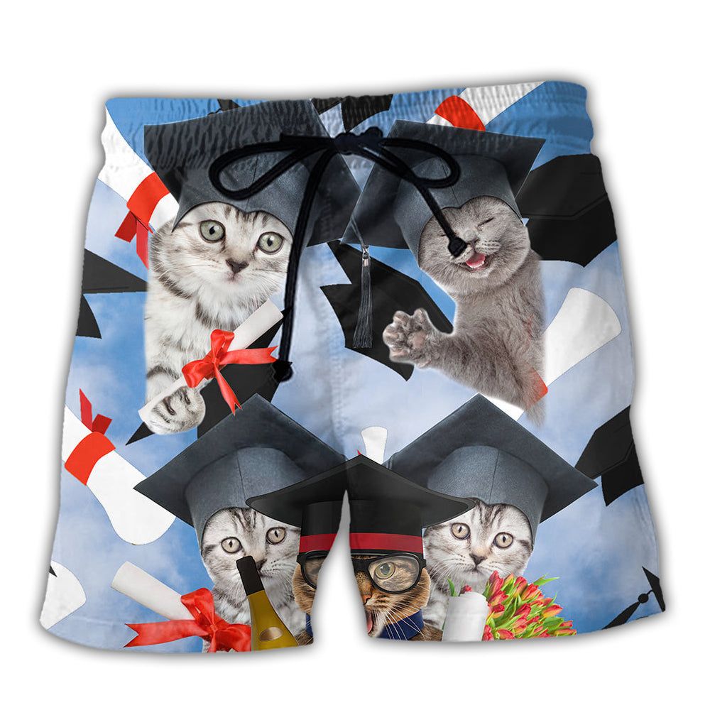 Cat Graduation Cute Cat Trendy Aloha Hawaiian Beach Shorts