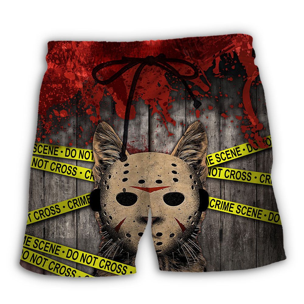 Cat Halloween Horror Cat Trendy Aloha Hawaiian Beach Shorts