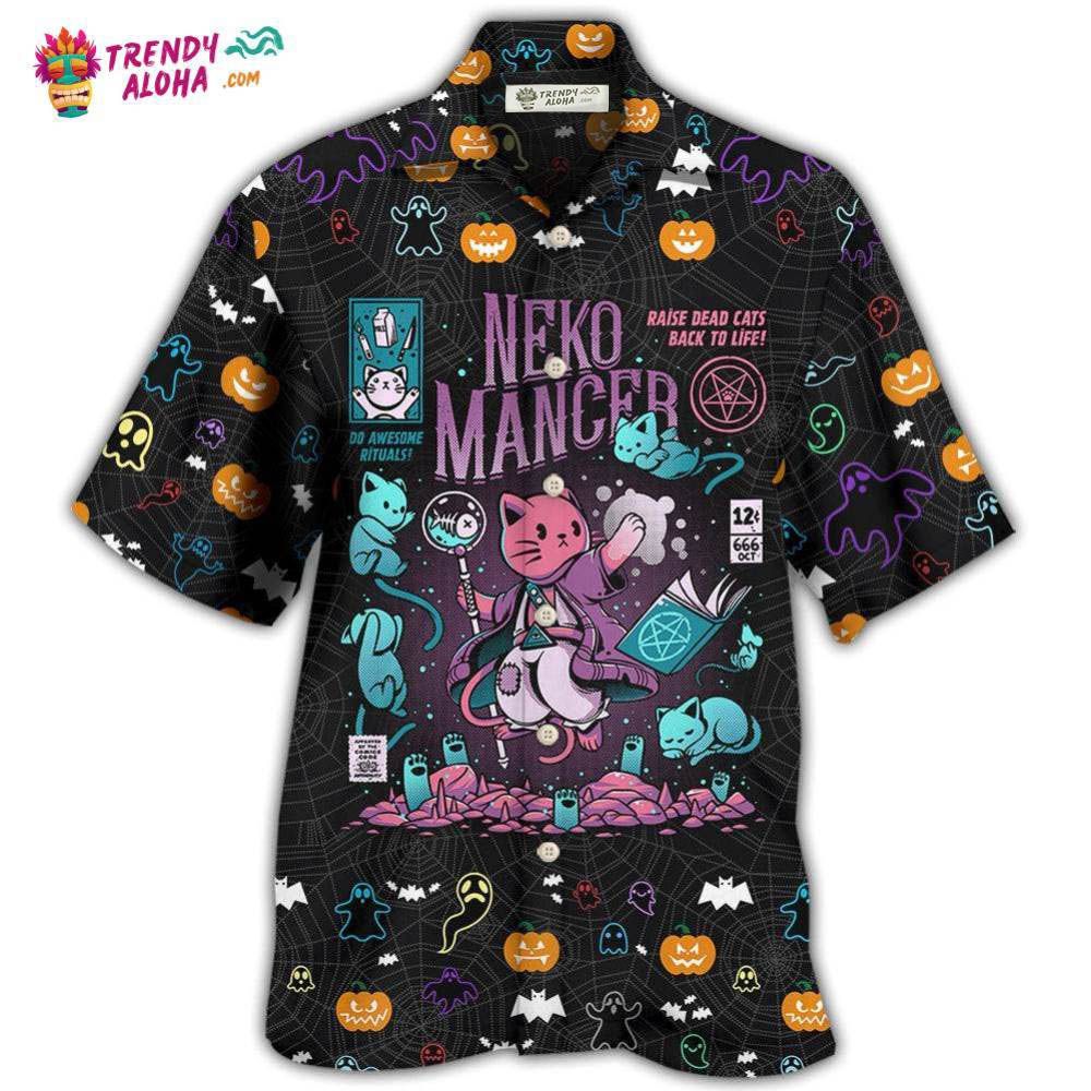 Cat Halloween Neko Mancer Hawaiian Shirt – Trendy Aloha Cat Halloween Neko Mancer Hawaiian Shirt – Trendy Aloha