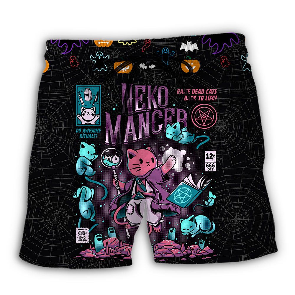 Cat Halloween Neko Mancer Trendy Aloha Hawaiian Beach Shorts