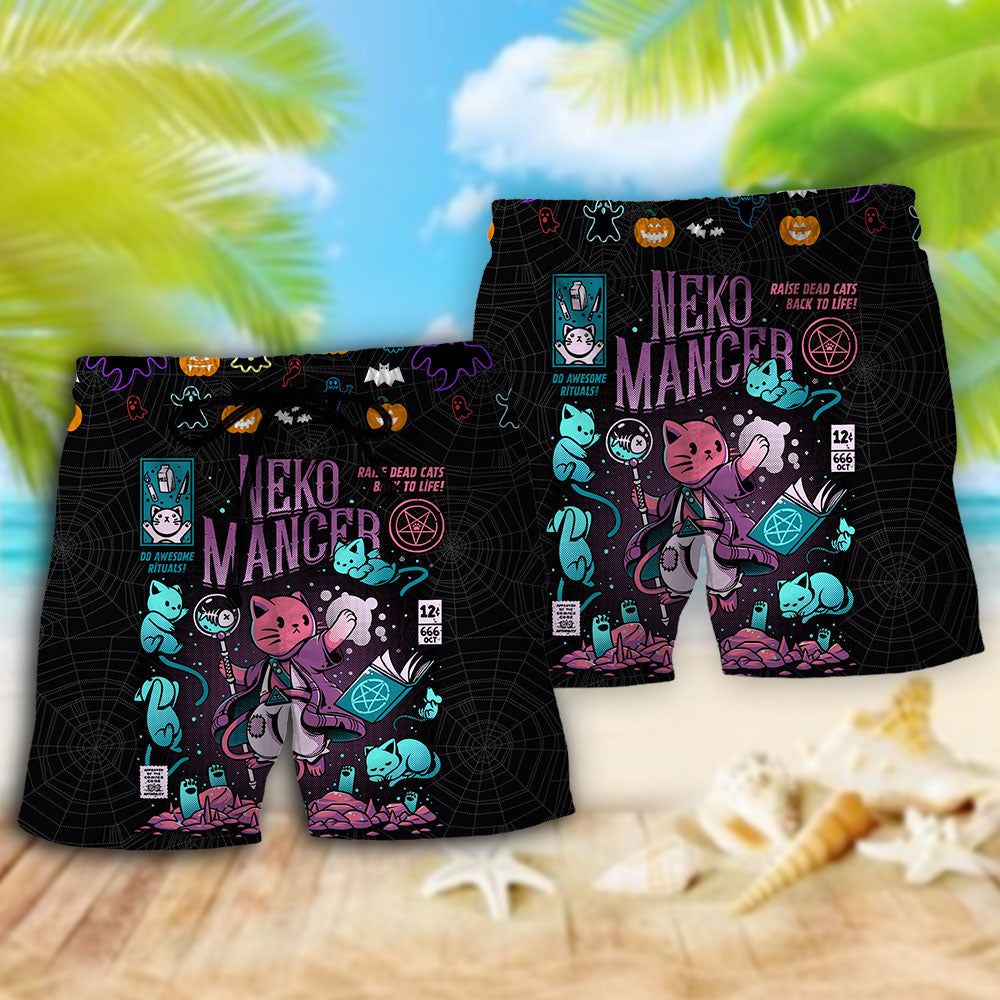 Cat Halloween Neko Mancer Trendy Aloha Hawaiian Beach Shorts
