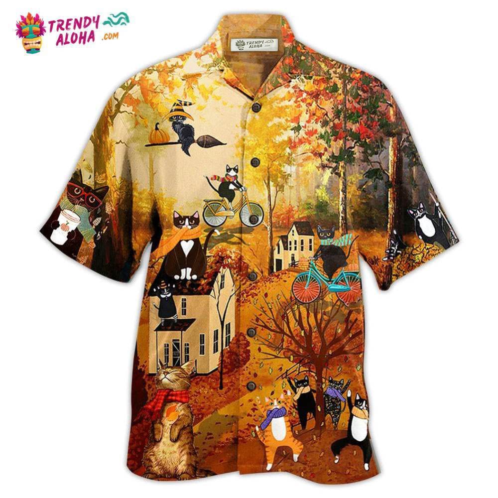 Cat Happy Fall Y’All Cat Hawaiian Shirt – Trendy Aloha Cat Happy Fall Y’All Cat Hawaiian Shirt – Trendy Aloha