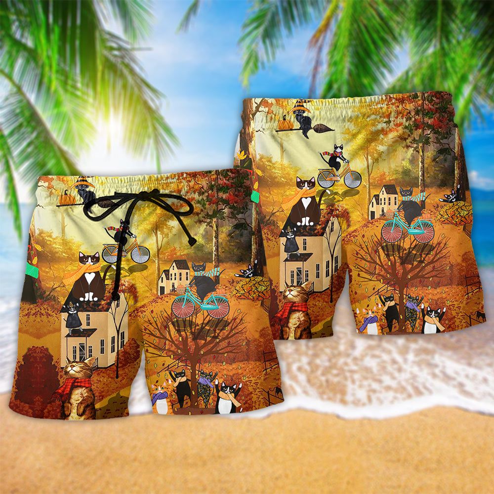 Cat Happy Fall Y’All Cats Trendy Aloha Hawaiian Beach Shorts