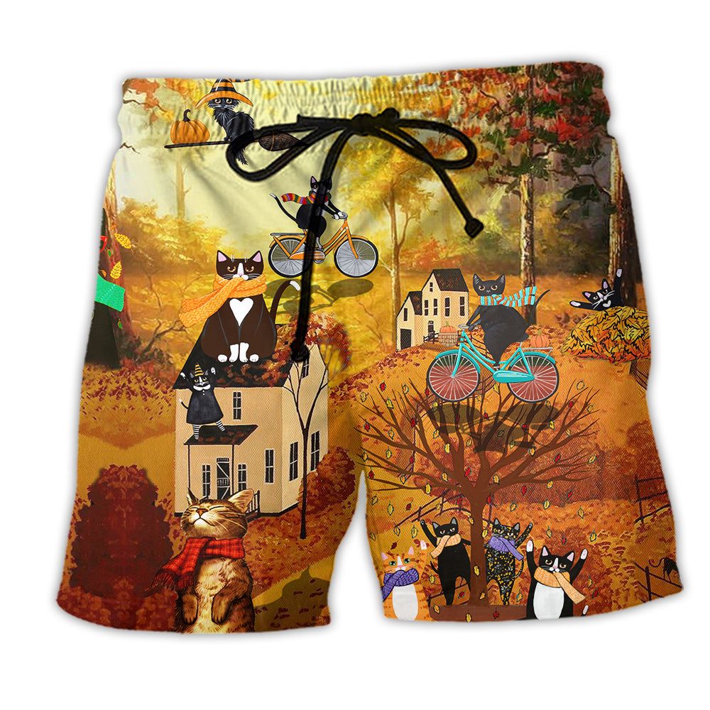 Cat Happy Fall Y’All Cats Trendy Aloha Hawaiian Beach Shorts