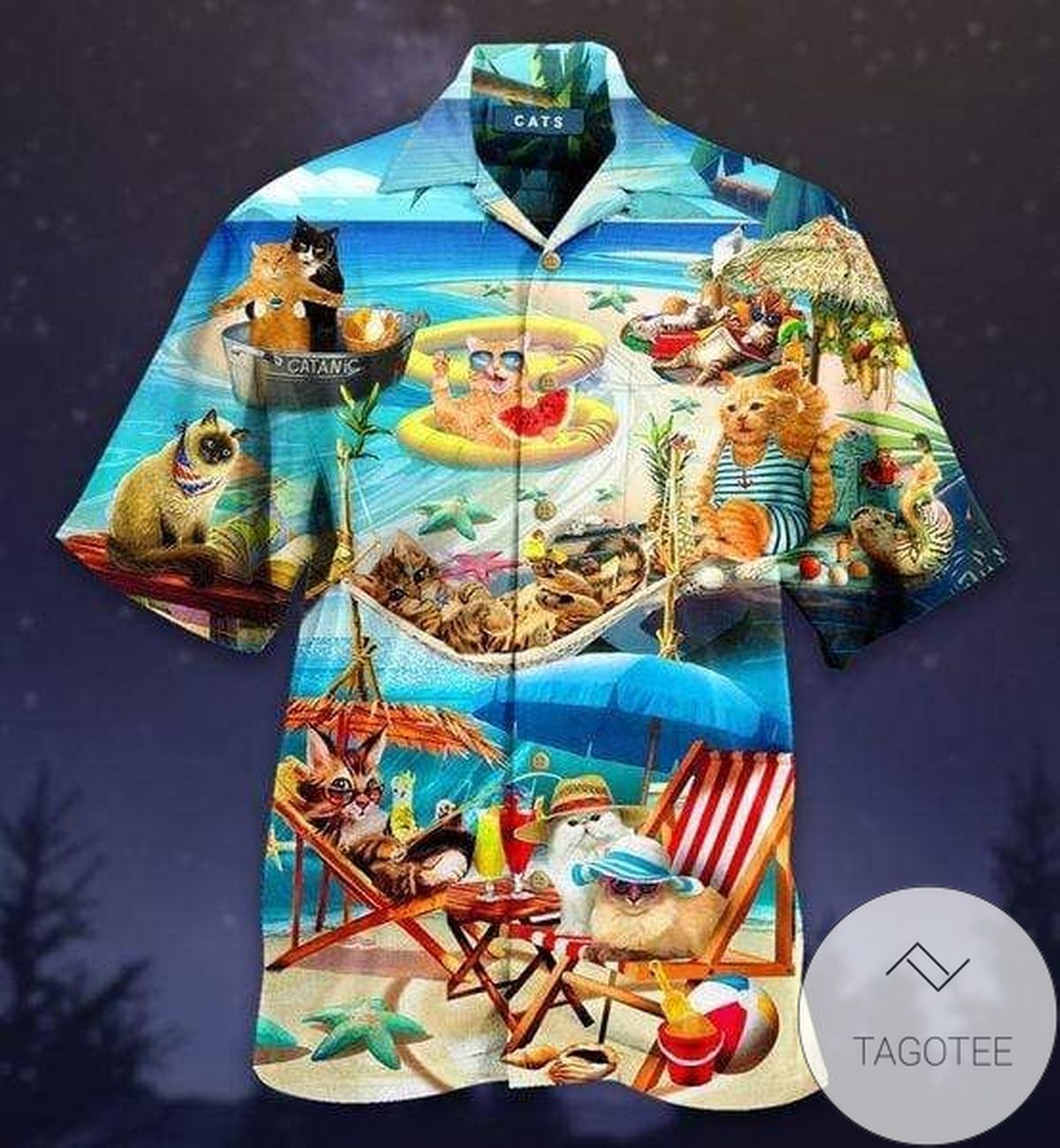 Cat Having Funny At The BeacUnisex Hawaiian Shirts