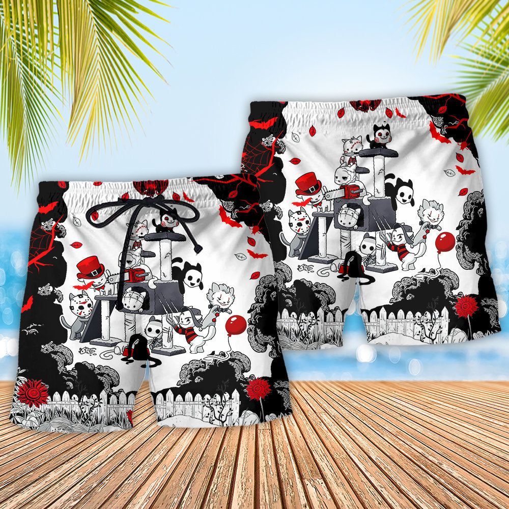 Cat Horror Kitten Halloween Cosplay Trendy Aloha Hawaiian Beach Shorts