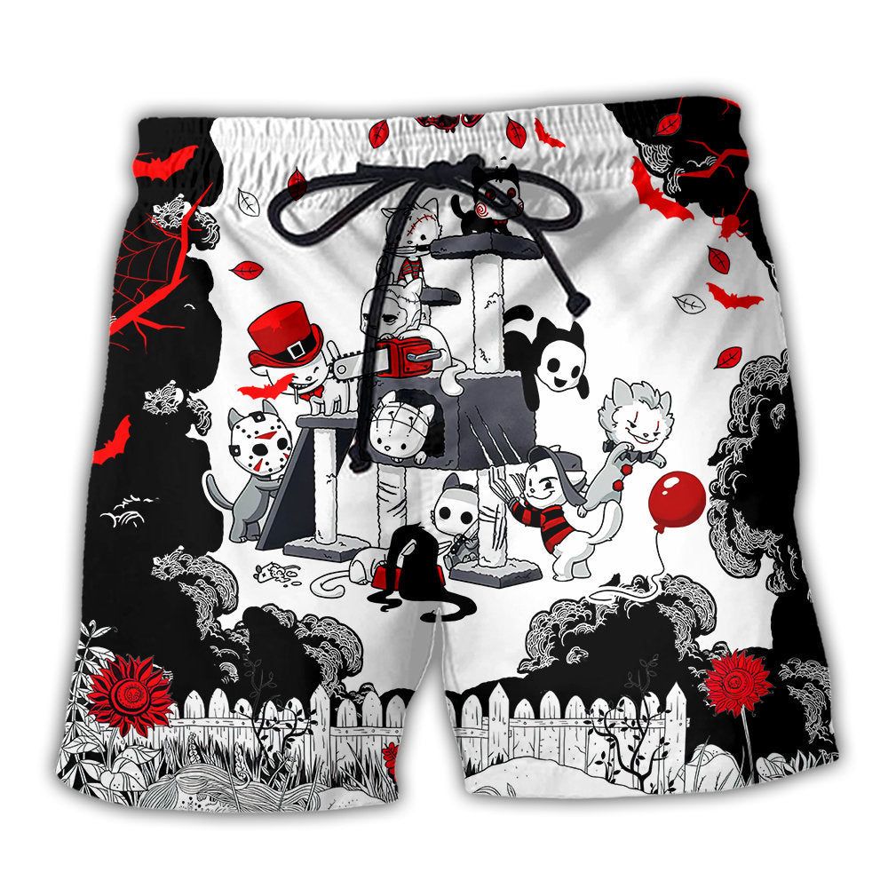 Cat Horror Kitten Halloween Cosplay Trendy Aloha Hawaiian Beach Shorts