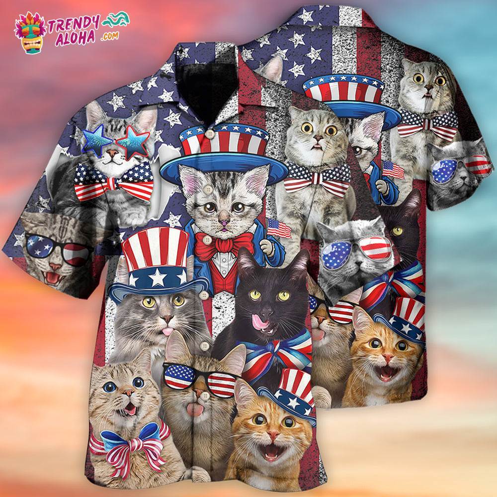 Cat Independence Day Funny Hawaiian Shirt – Trendy Aloha