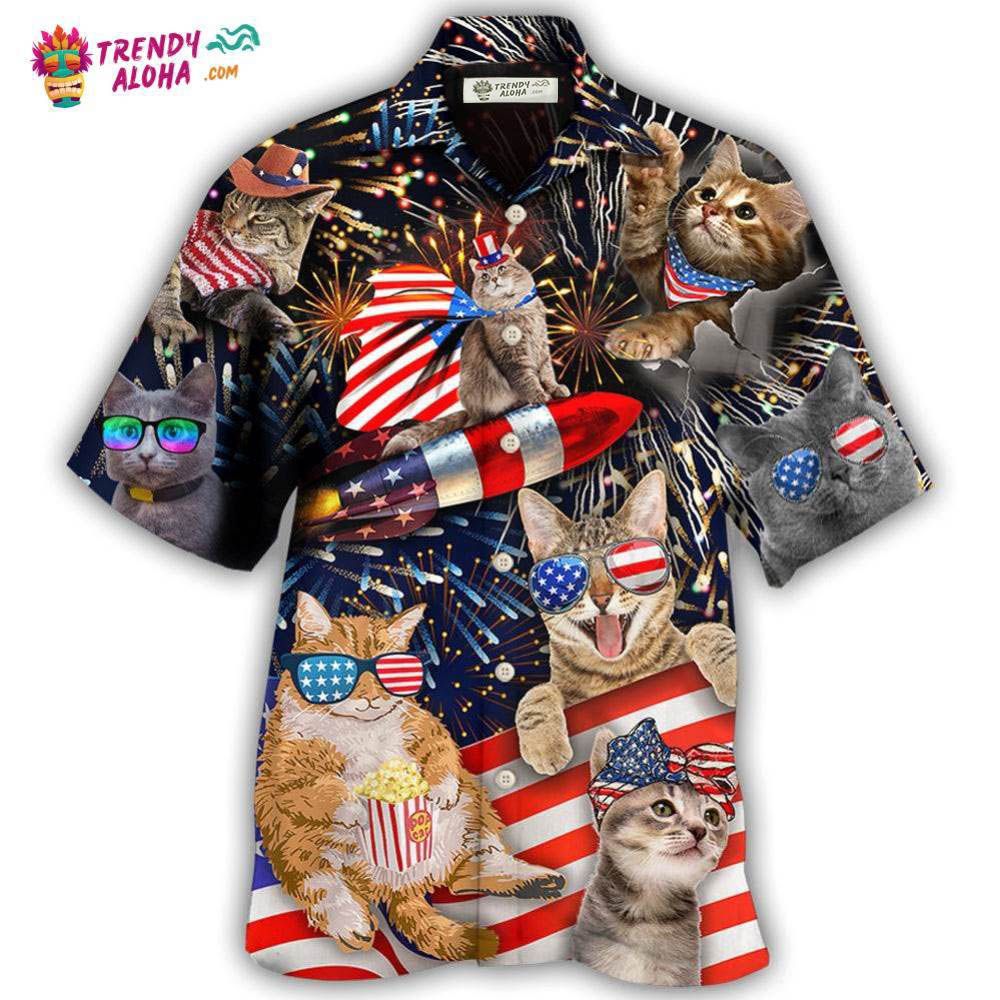 Cat Independence Day Happy Firework Hawaiian Shirt – Trendy Aloha Cat Independence Day Happy Firework Hawaiian Shirt – Trendy Aloha