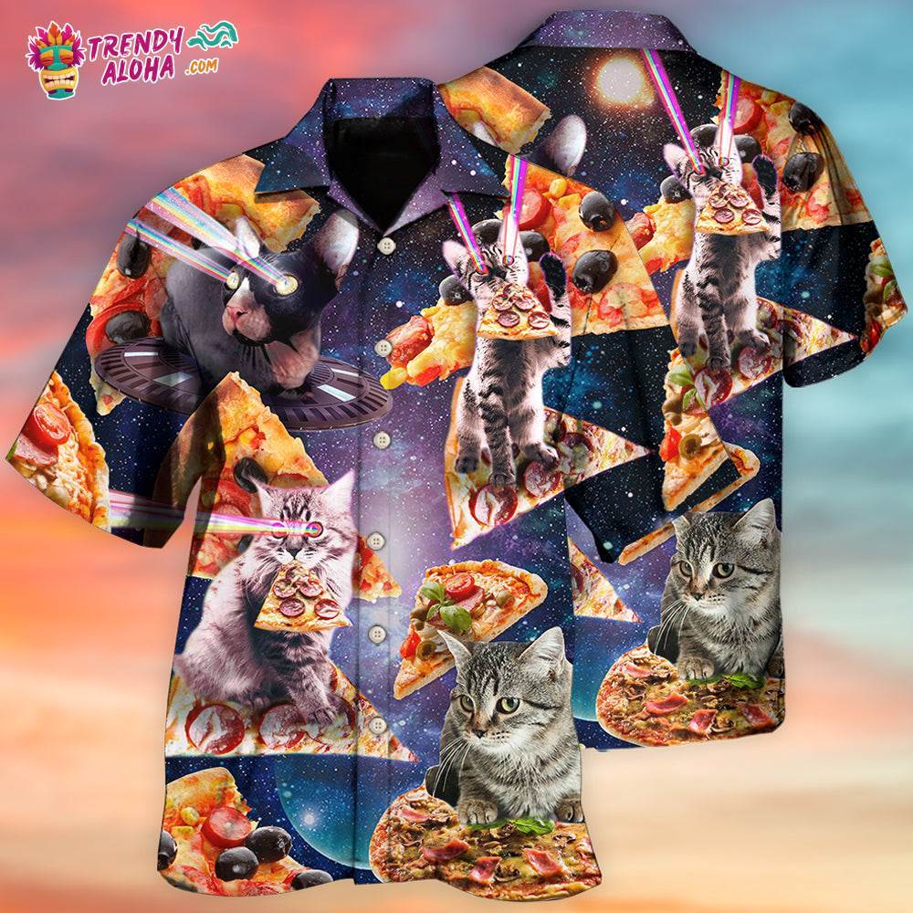 Cat Into The Galaxy Pizza Sky Hawaiian Shirt – Trendy Aloha