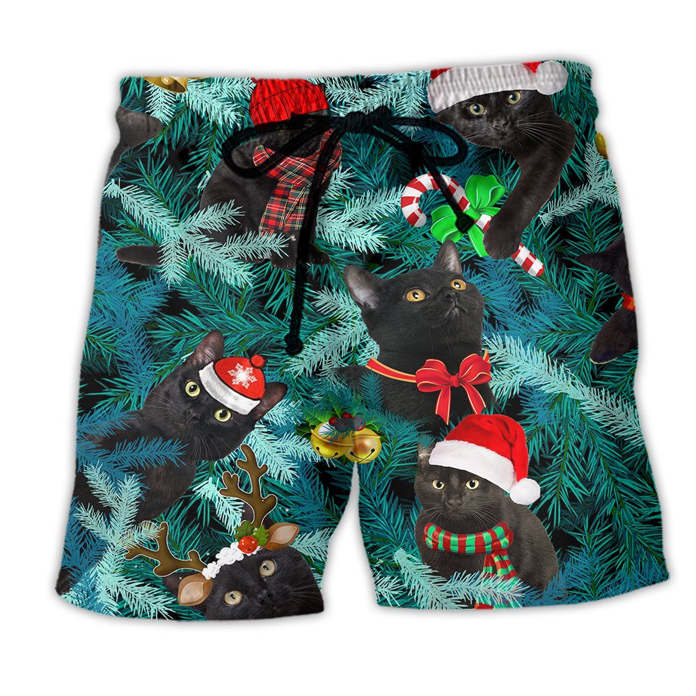 Cat Is It Jolly Enough Black Cat Trendy Aloha Hawaiian Beach Shorts