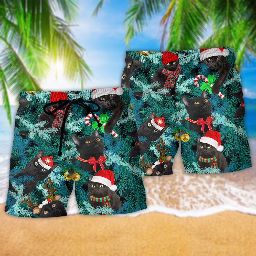 Cat Is It Jolly Enough Black Cat Trendy Aloha Hawaiian Beach Shorts