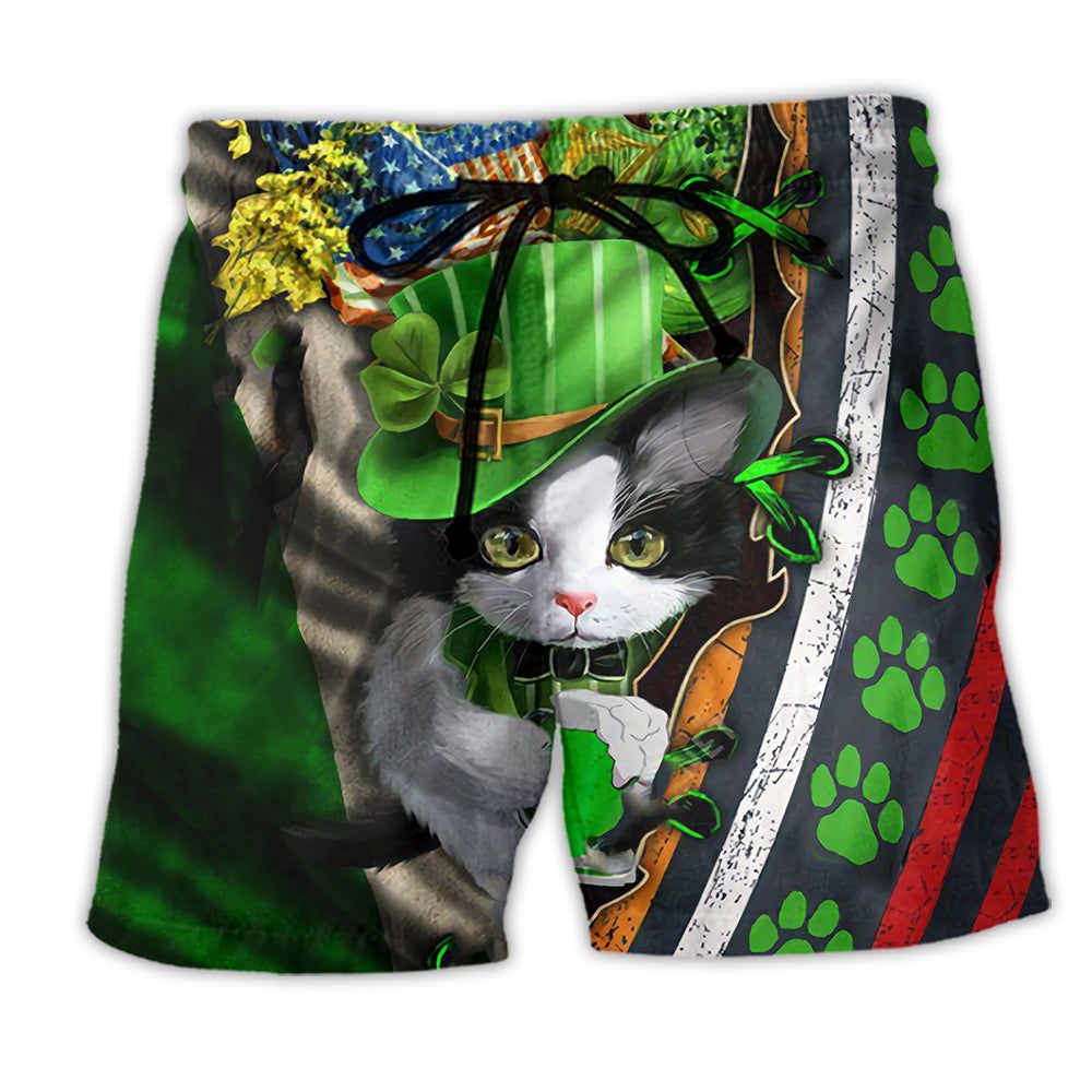 Cat It’s Not A Party Until An Irish Cat Show Up Trendy Aloha Hawaiian Beach Shorts