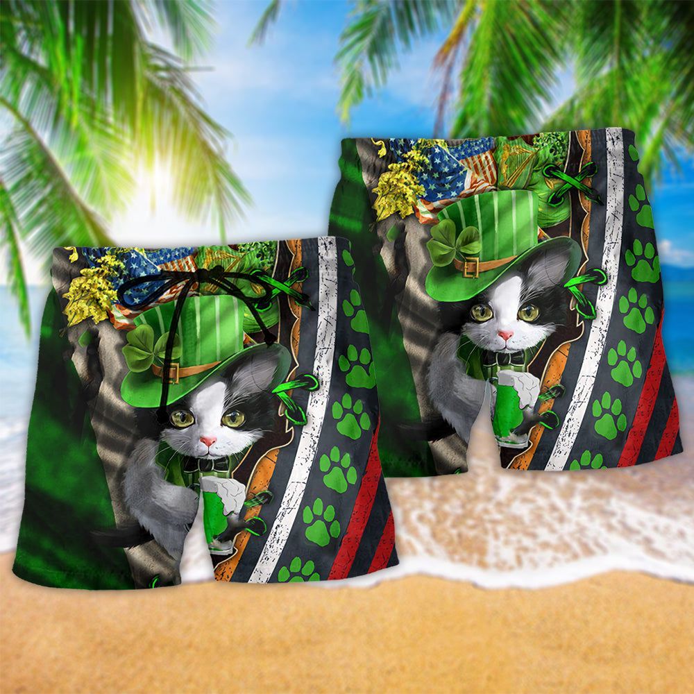 Cat It’s Not A Party Until An Irish Cat Show Up Trendy Aloha Hawaiian Beach Shorts