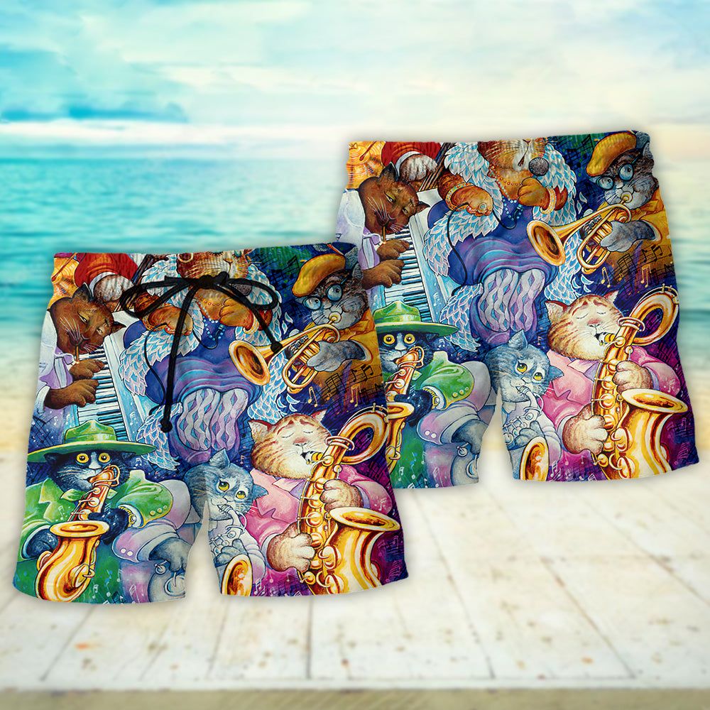Cat Jazz Music Funny Trendy Aloha Hawaiian Beach Shorts