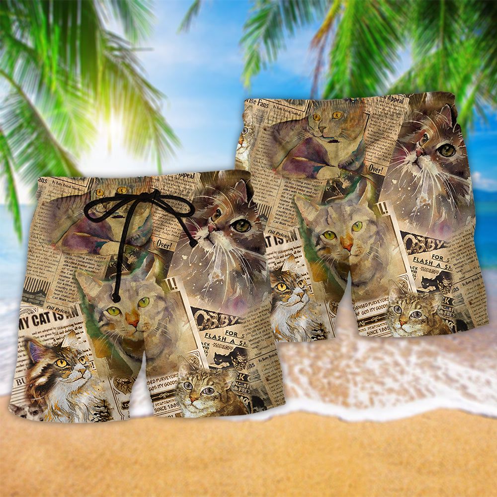 Cat Journal Retro So Cool Trendy Aloha Hawaiian Beach Shorts