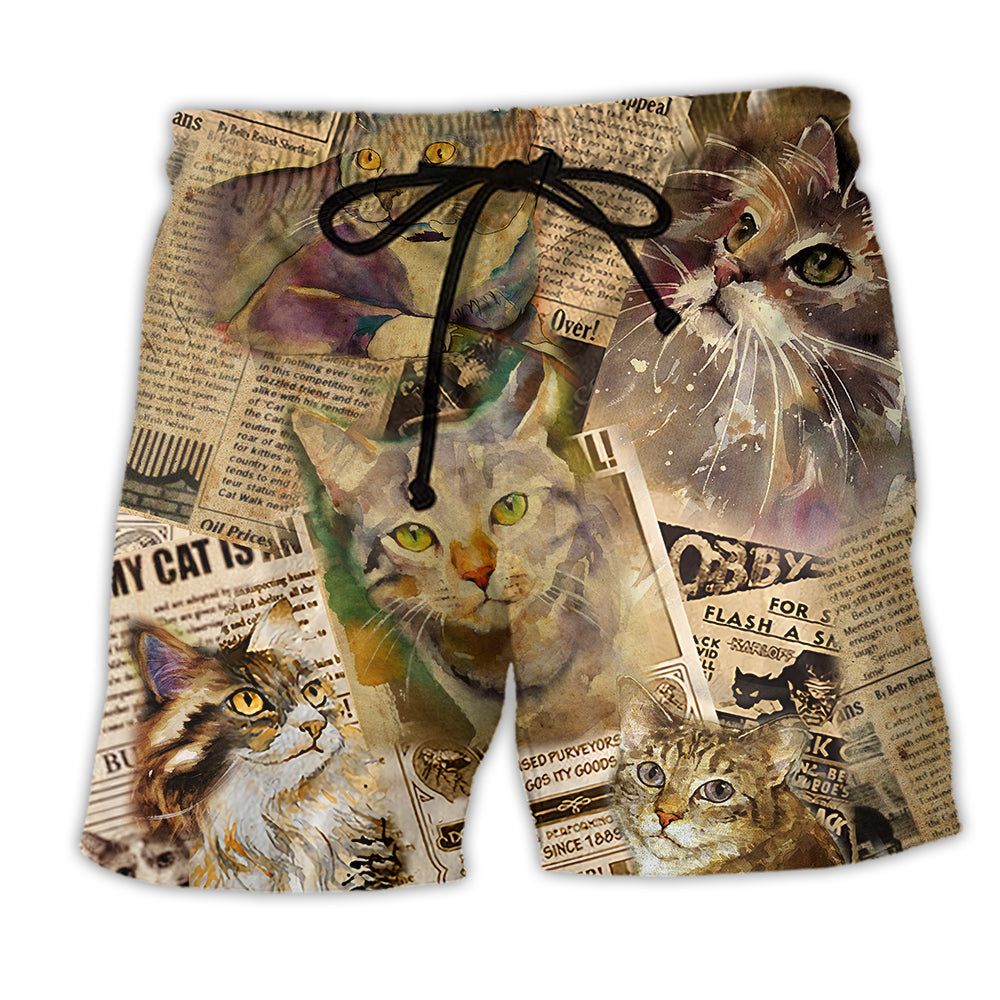 Cat Journal Retro So Cool Trendy Aloha Hawaiian Beach Shorts