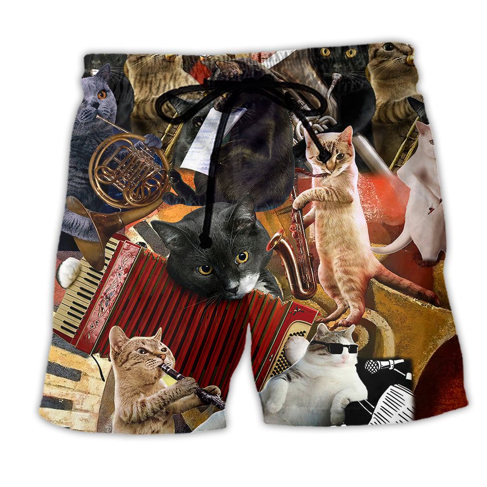 Cat Keep Your Vibes Cats Love Music Trendy Aloha Hawaiian Beach Shorts