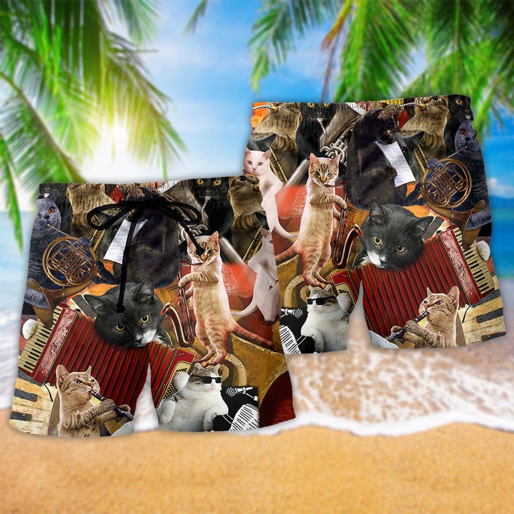 Cat Keep Your Vibes Cats Love Music Trendy Aloha Hawaiian Beach Shorts