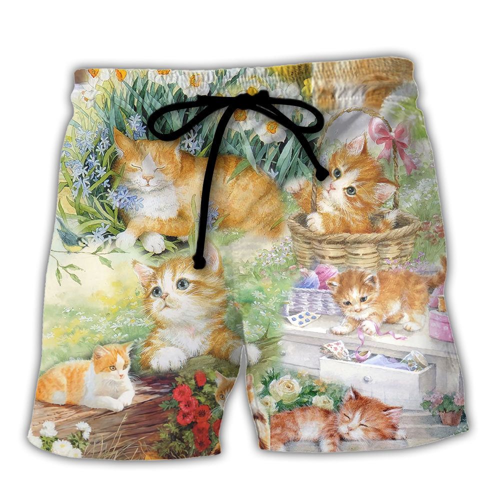 Cat Kitty Lover Art Trendy Aloha Hawaiian Beach Shorts Cat Kitty Lover Art Trendy Aloha Hawaiian Beach Shorts