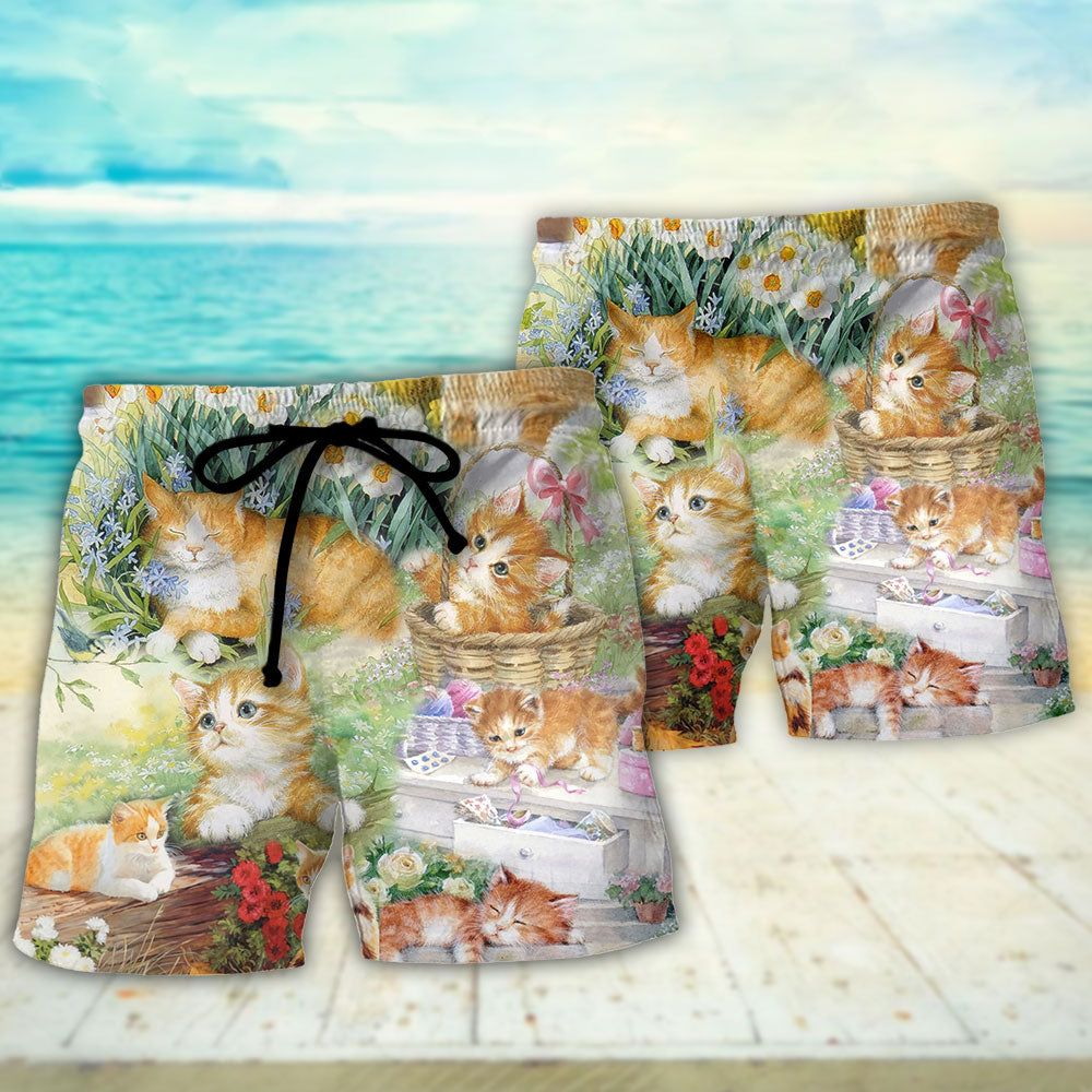 Cat Kitty Lover Art Trendy Aloha Hawaiian Beach Shorts