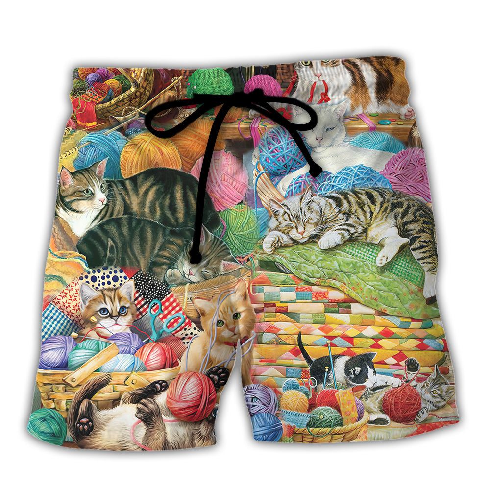 Cat Knitting Is Kinda My Thing Trendy Aloha Hawaiian Beach Shorts Cat Knitting Is Kinda My Thing Trendy Aloha Hawaiian Beach Shorts