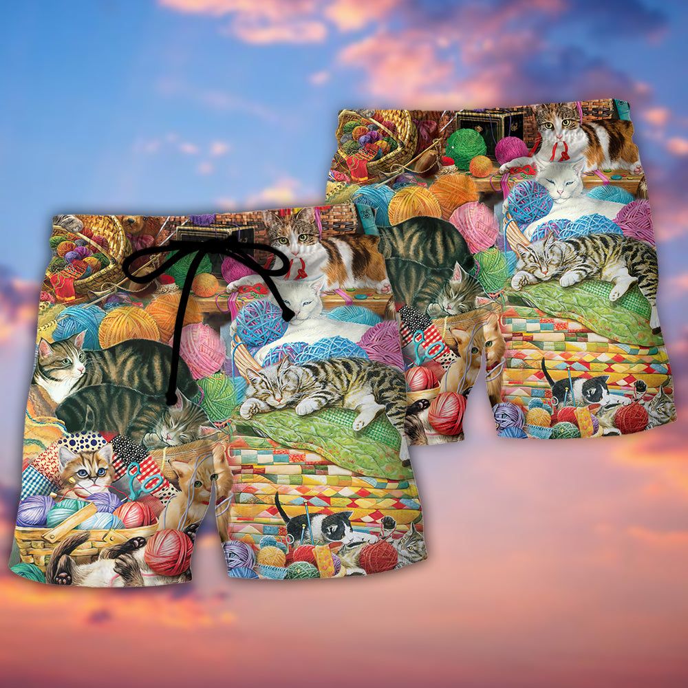 Cat Knitting Is Kinda My Thing Trendy Aloha Hawaiian Beach Shorts