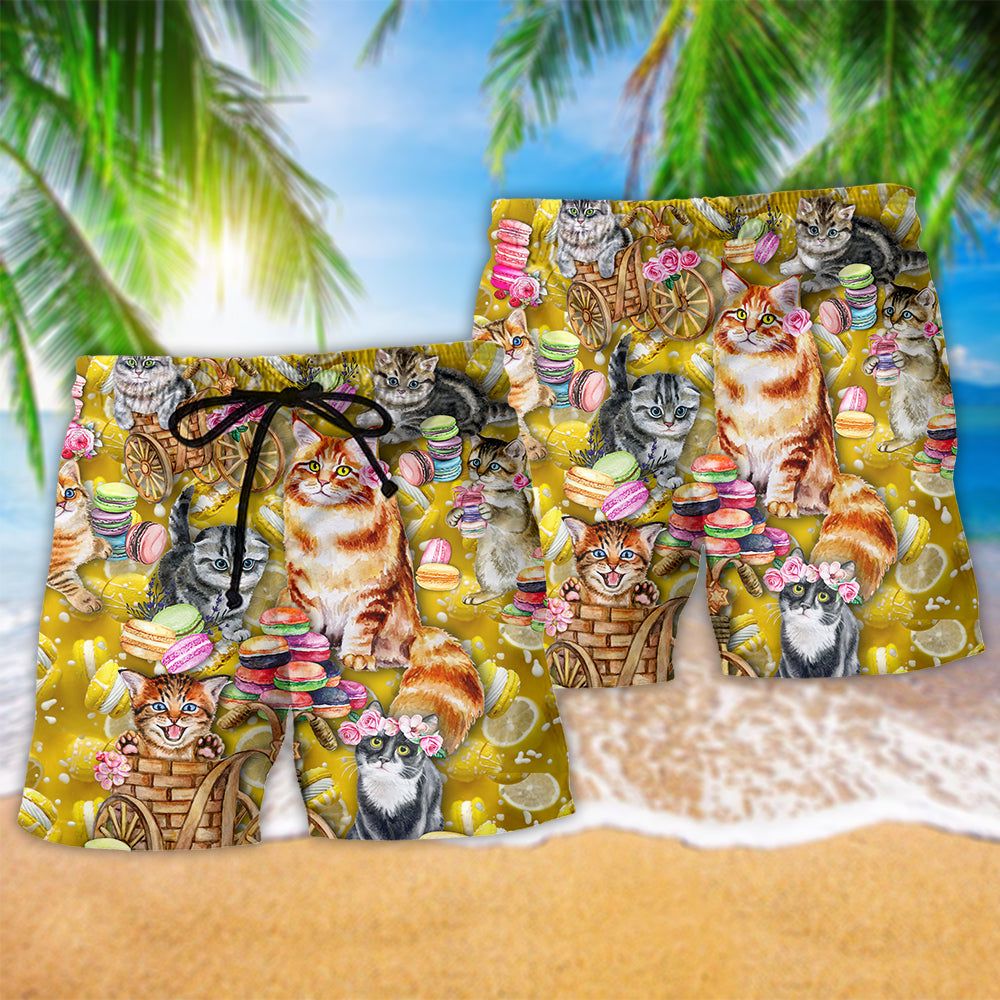 Cat Life Is Better With Cats And Maracon Color Trendy Aloha Hawaiian Beach Shorts
