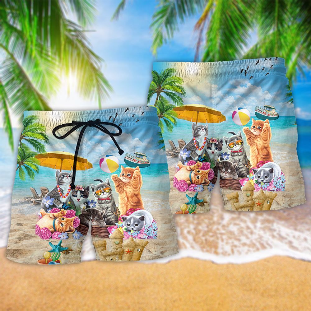 Cat Love Beach Sunshine Trendy Aloha Hawaiian Beach Shorts