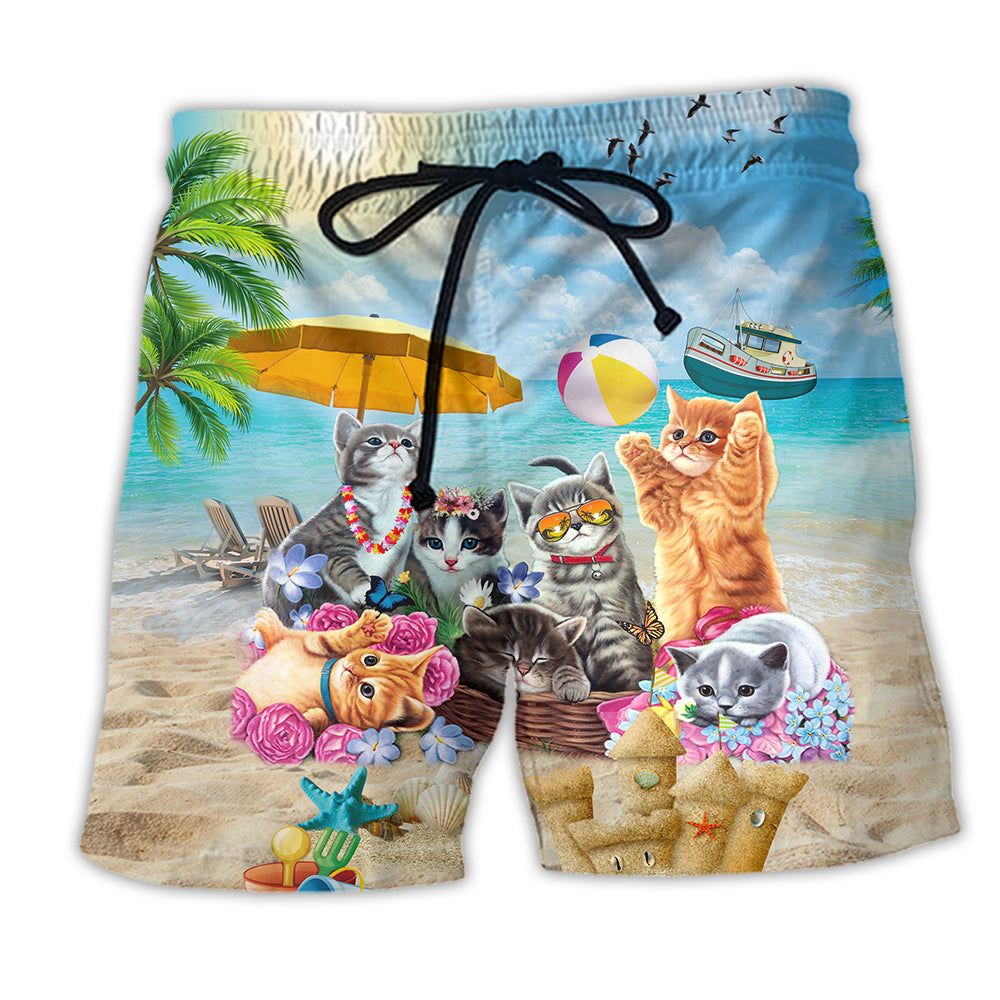 Cat Love Beach Sunshine Trendy Aloha Hawaiian Beach Shorts