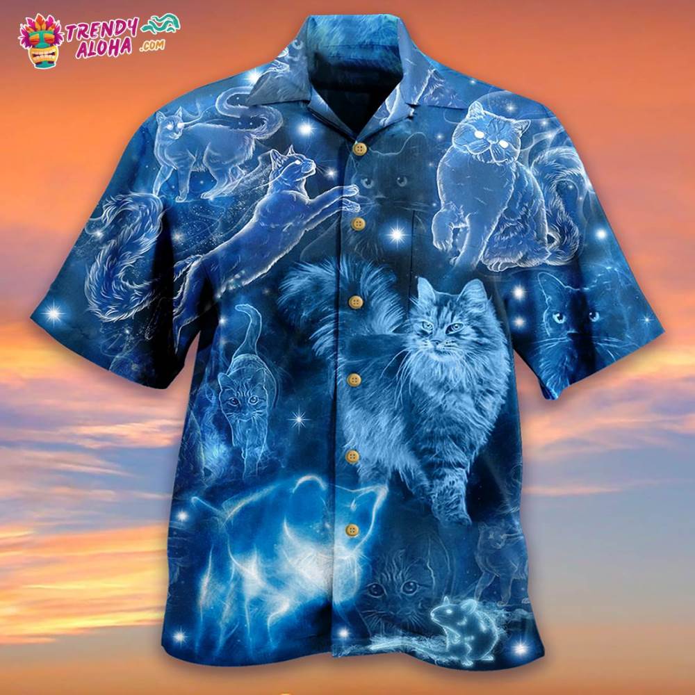 Cat Love Blue Neon Stunning Hawaiian Shirt – Trendy Aloha