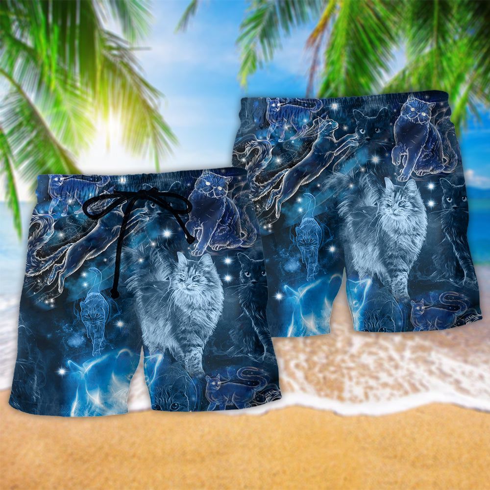 Cat Love Blue Neon Trendy Aloha Hawaiian Beach Shorts