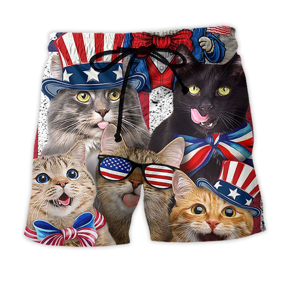 Cat Love Independence Day Lovely Style Trendy Aloha Hawaiian Beach Shorts