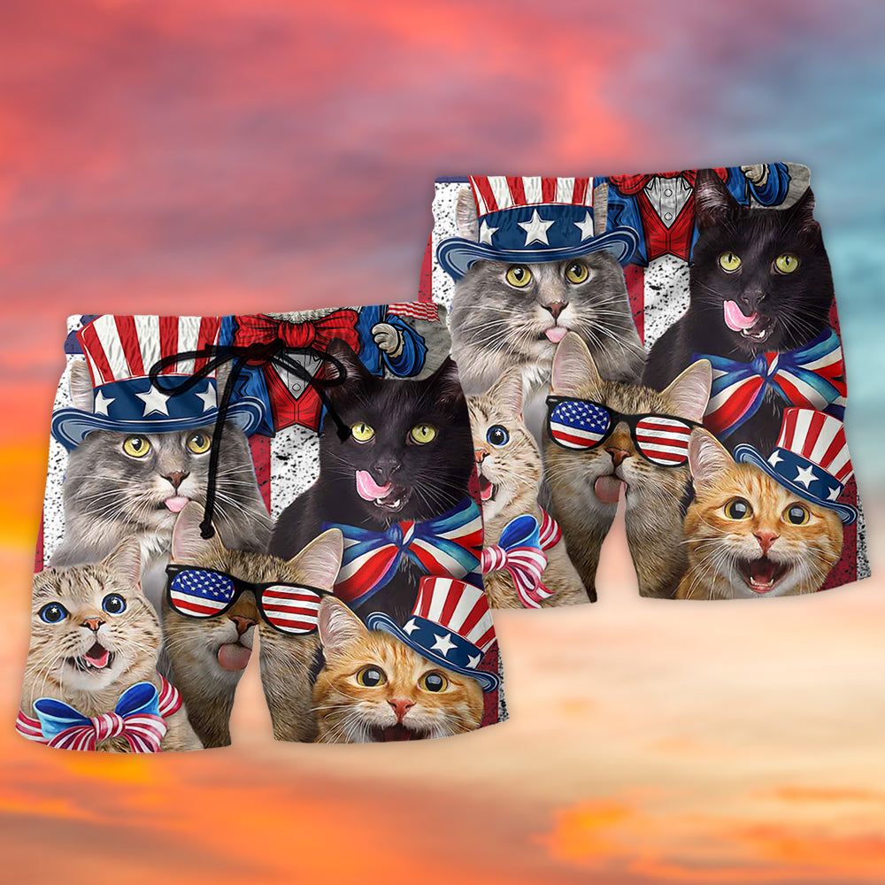 Cat Love Independence Day Lovely Style Trendy Aloha Hawaiian Beach Shorts
