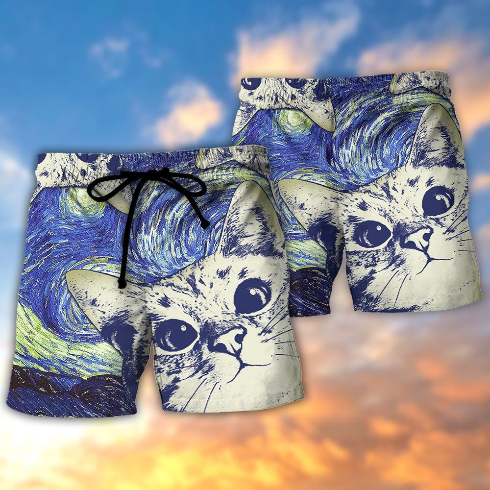 Cat Love Life Cute Trendy Aloha Hawaiian Beach Shorts