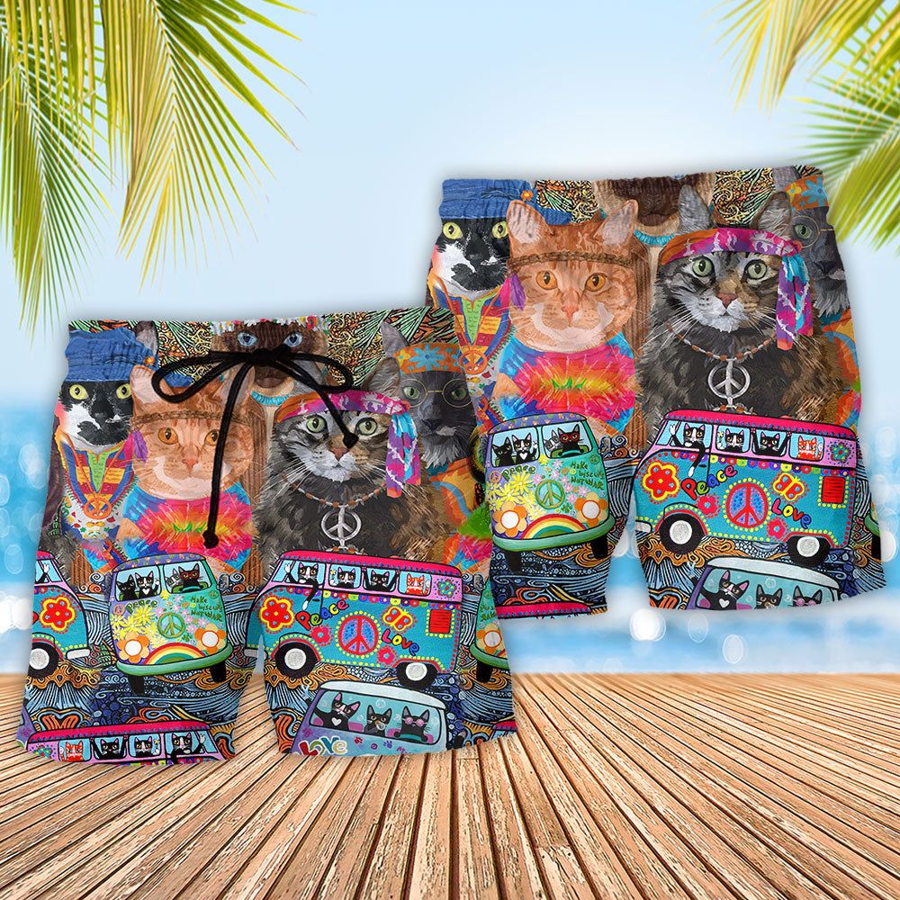 Cat Love Life So Colorful Trendy Aloha Hawaiian Beach Shorts
