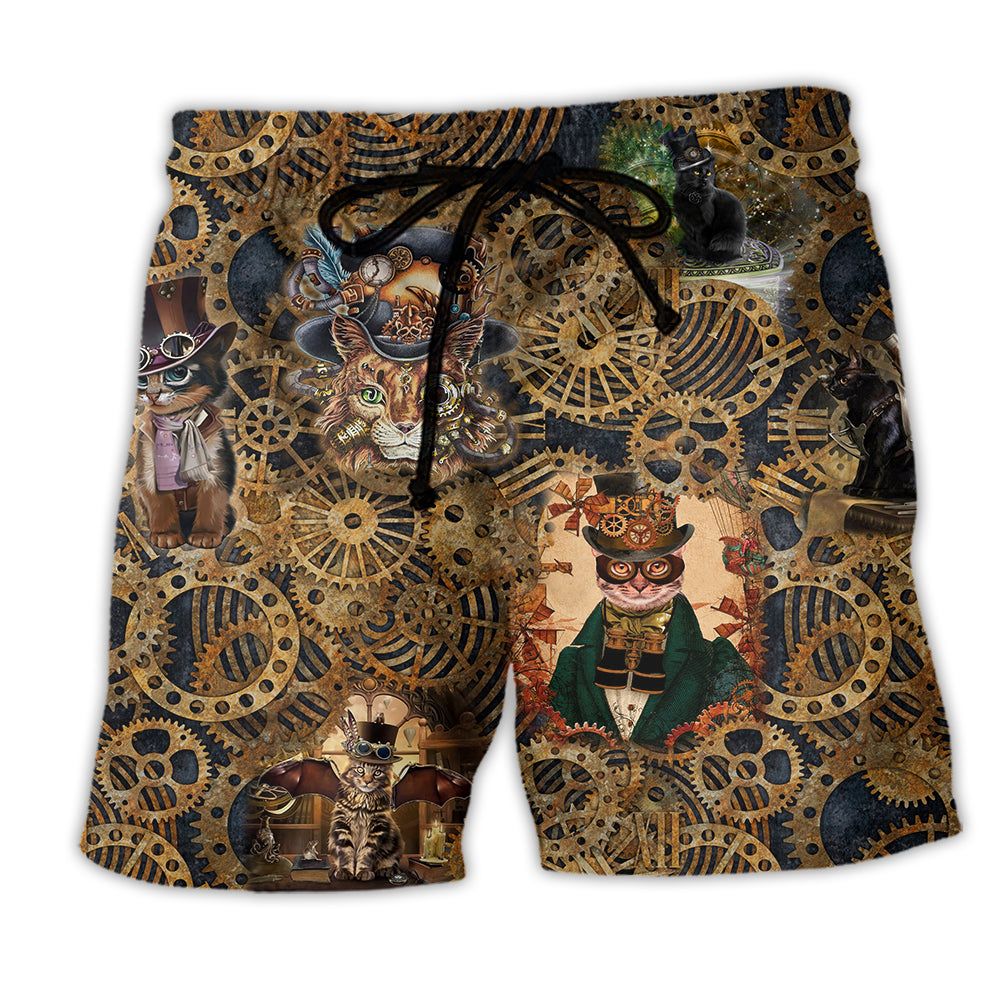 Cat Love Machine Old Style Trendy Aloha Hawaiian Beach Shorts