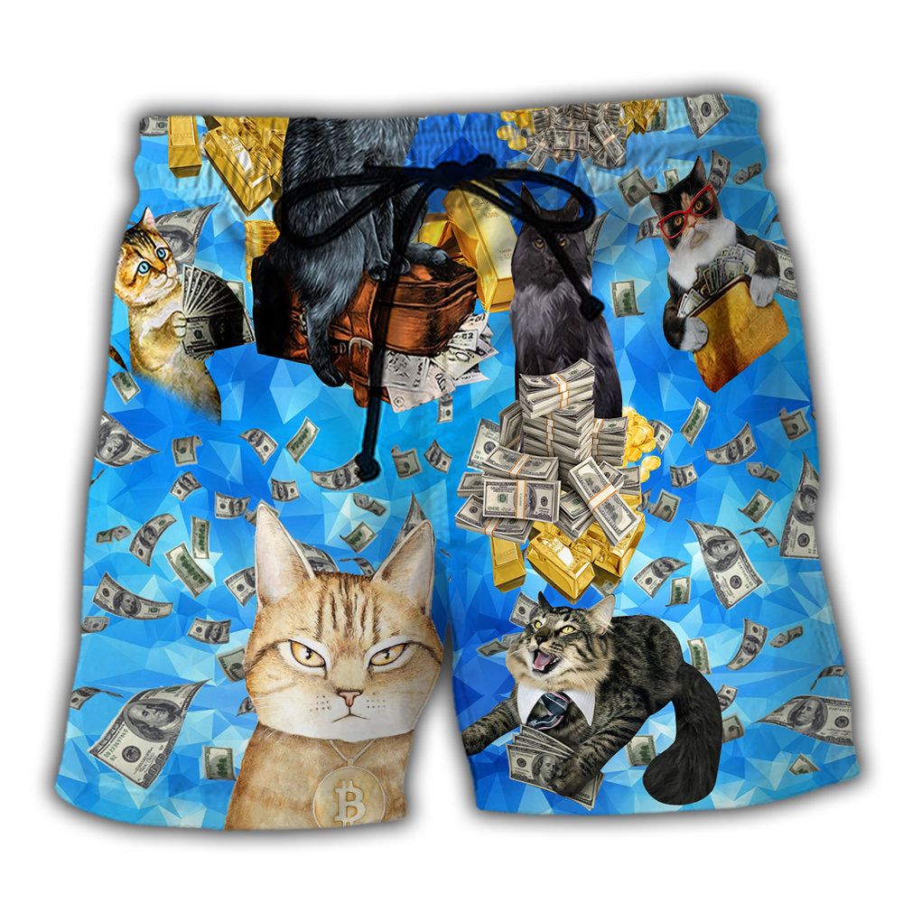 Cat Love Money So Cool Trendy Aloha Hawaiian Beach Shorts