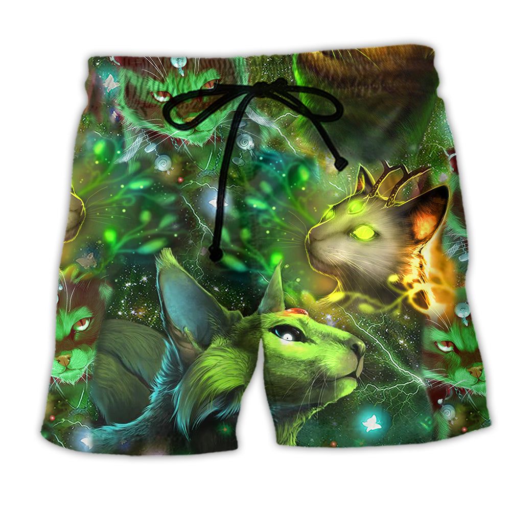 Cat Love Night And Star Stunning Trendy Aloha Hawaiian Beach Shorts