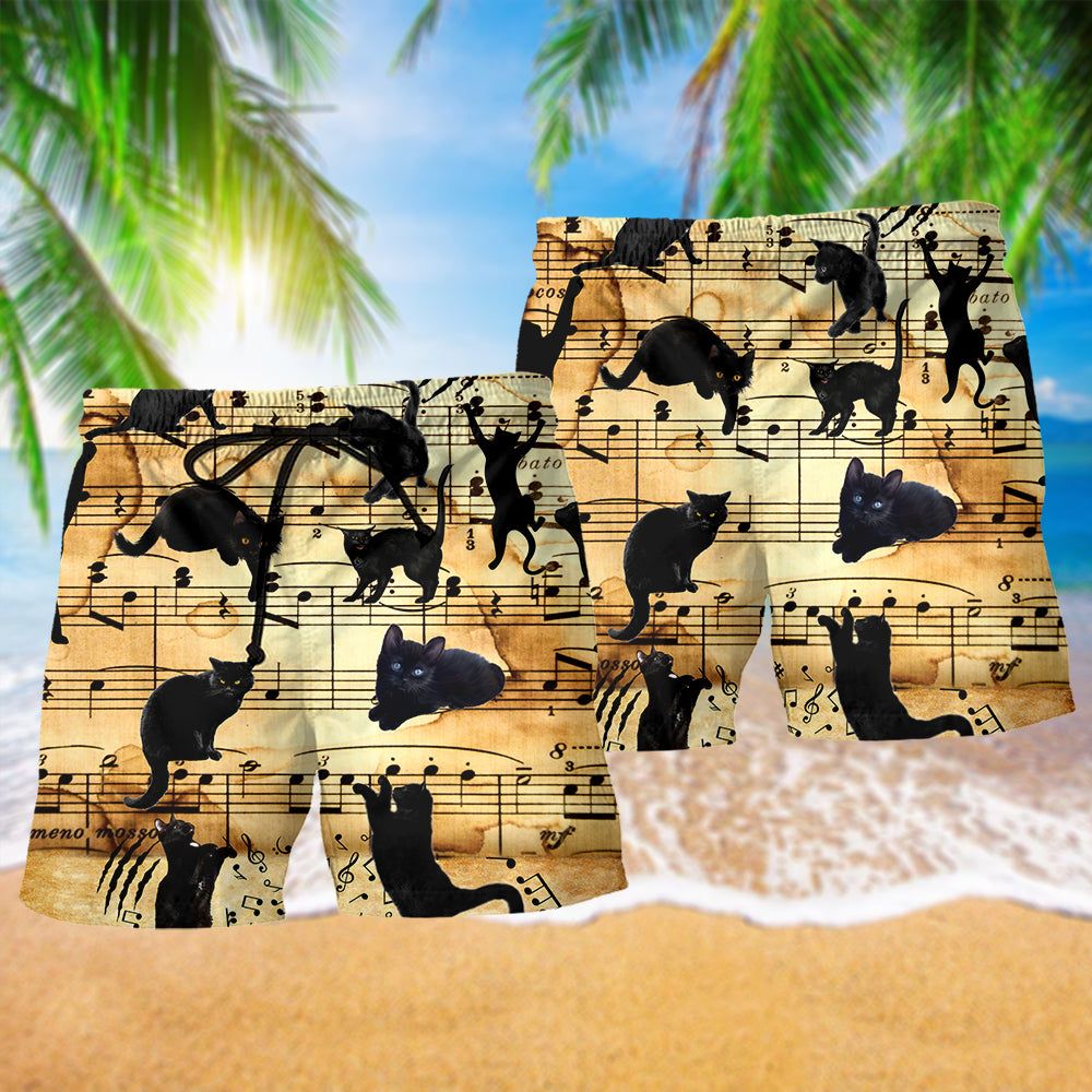 Cat Love Play Music Trendy Aloha Hawaiian Beach Shorts