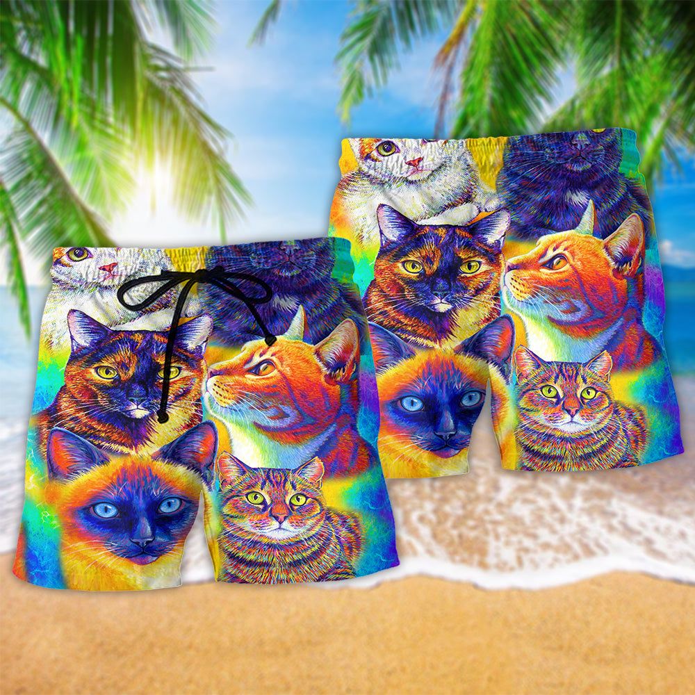Cat Lovely Love Life Style Trendy Aloha Hawaiian Beach Shorts