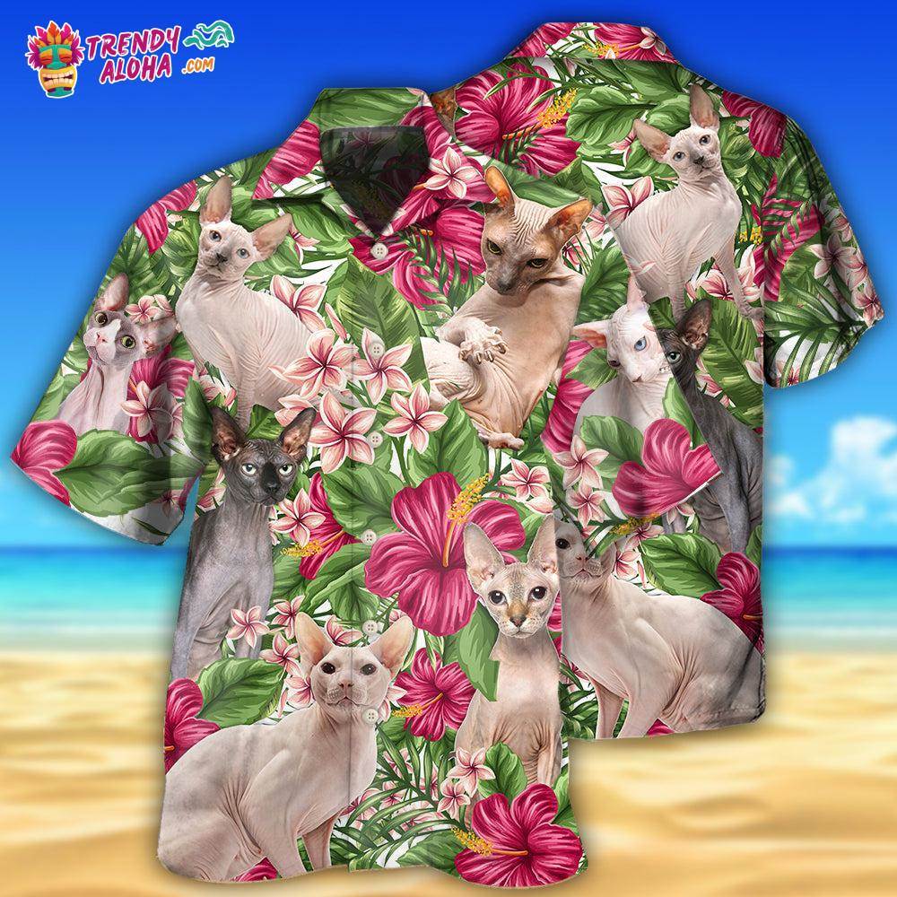 Cat Lovely Sphynx Cat Tropical Floral Hawaiian Shirt Trendy Aloha Trendy Aloha