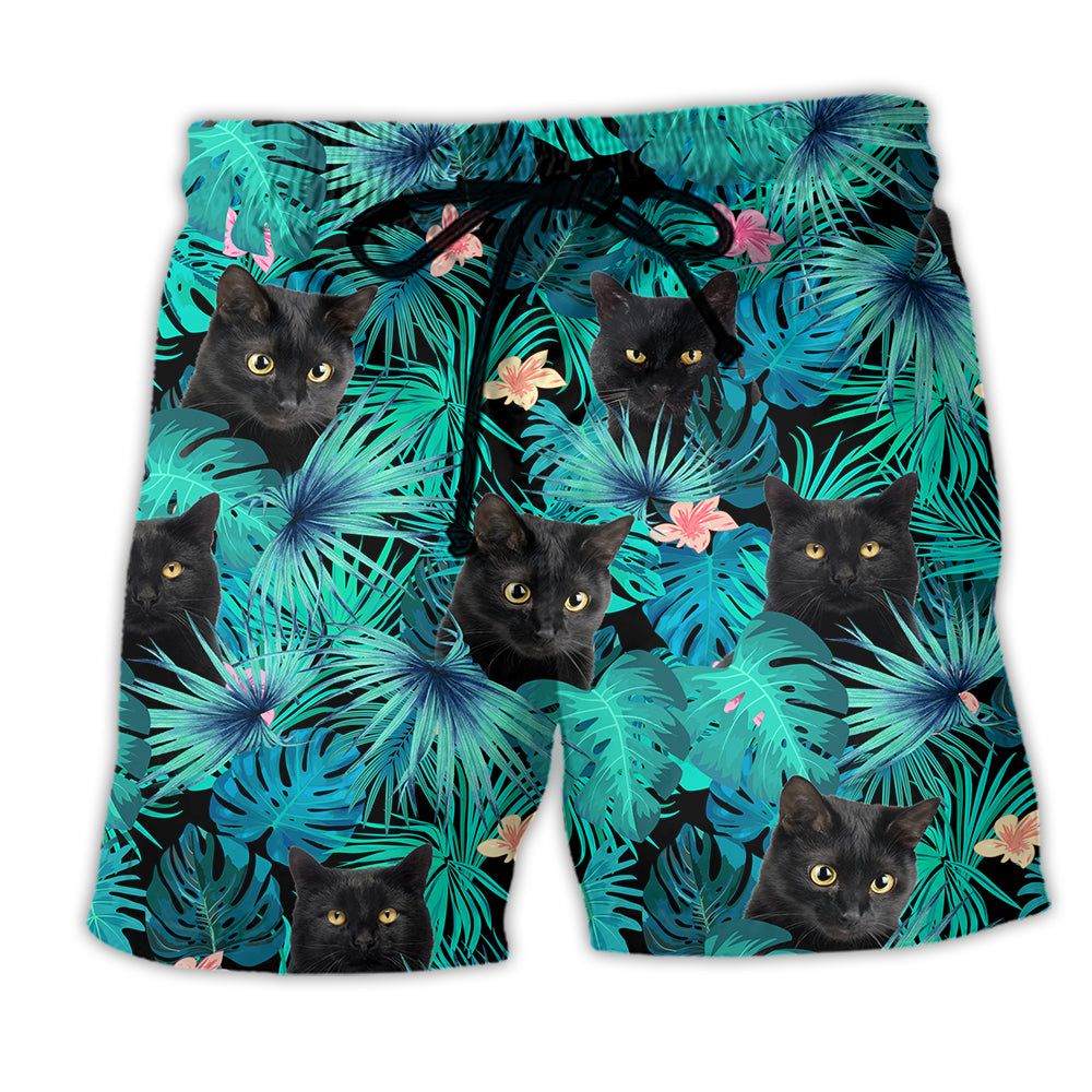 Cat Lover Black Cat Trendy Aloha Hawaiian Beach Shorts Cat Lover Black Cat Trendy Aloha Hawaiian Beach Shorts