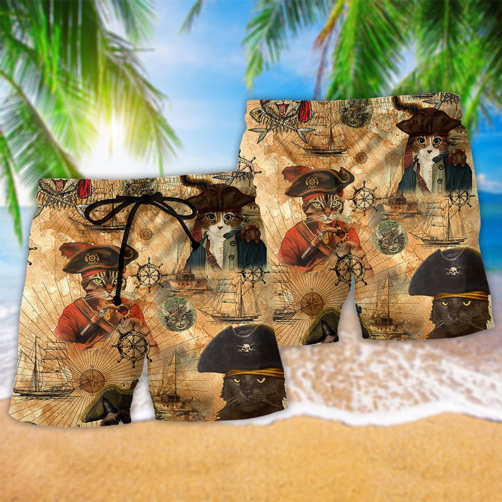 Cat Lover Pirates Story Trendy Aloha Hawaiian Beach Shorts