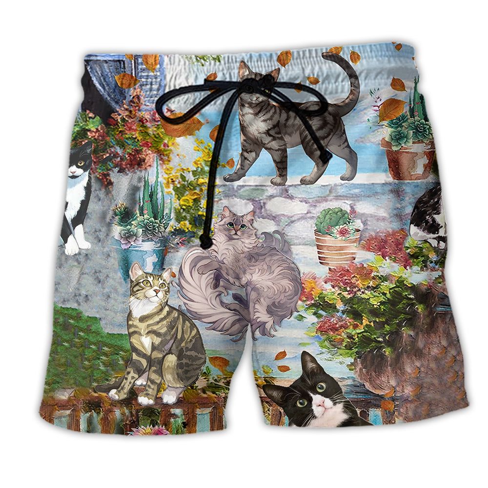 Cat Loves Home And Loves Hot Summer Trendy Aloha Hawaiian Beach Shorts
