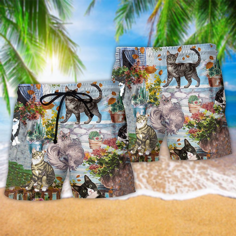 Cat Loves Home And Loves Hot Summer Trendy Aloha Hawaiian Beach Shorts